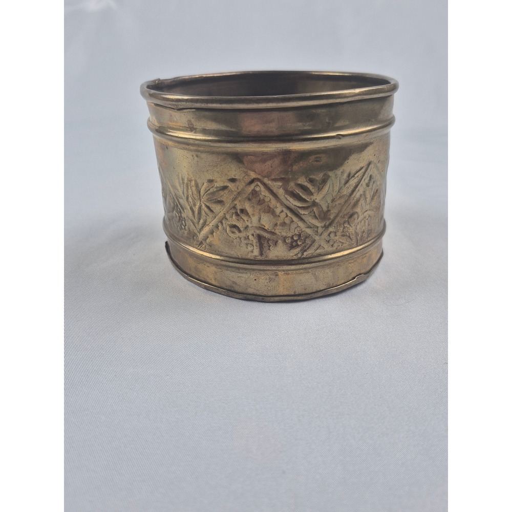 India Exotics Brass Cachepot Planter Embossed‎ Floral Hammered Made India 4in